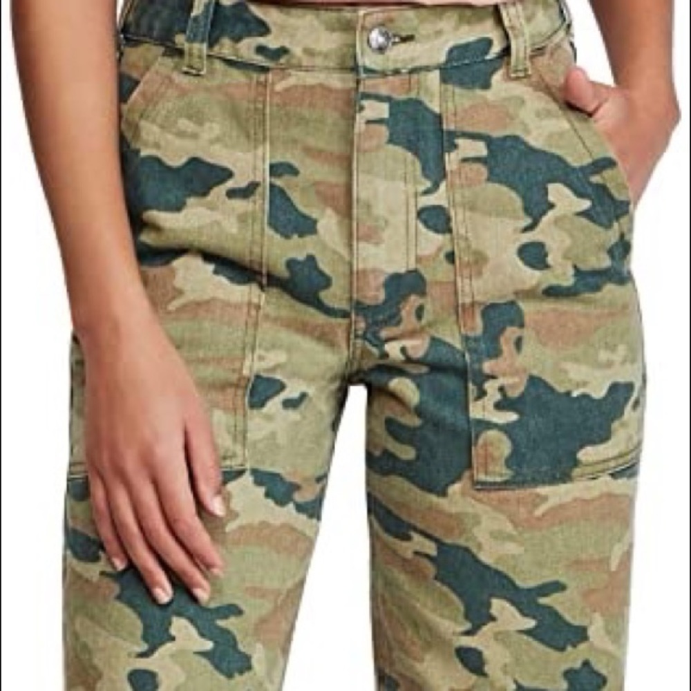 Free People Remy Camo High Waist Wide Leg Jeans 28